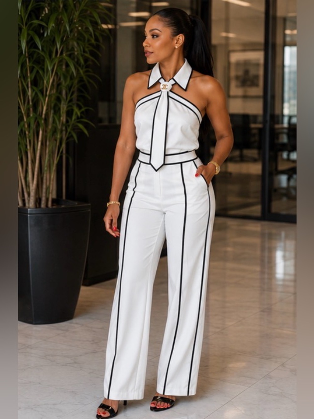 NOYIUS Two-Piece Contrast Trim Set NWT - Picture 2 of 5